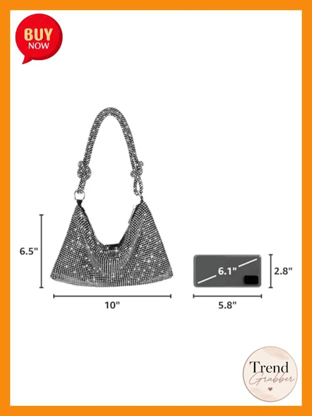 Sparkly Rhinestone Evening Bag Clutch Purse with Shoulder Strap